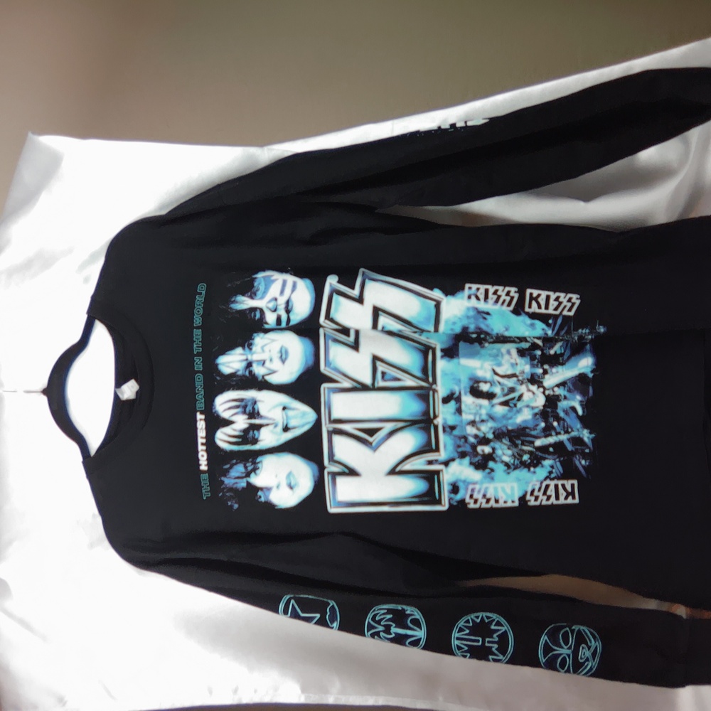 Men's Cotton Heritage Kiss Tour Long Sleeve Band Concert Shirt Guitar